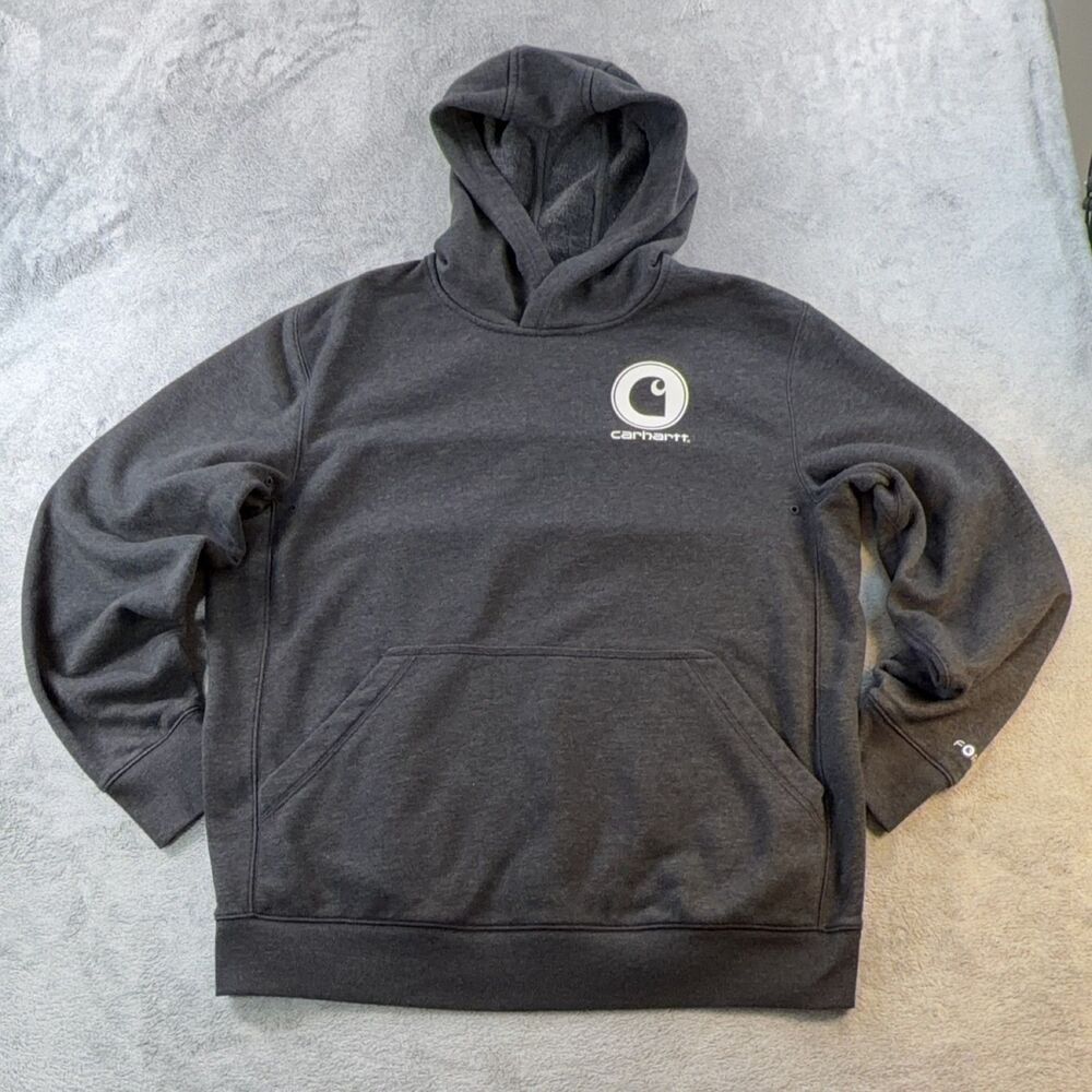 Carhartt Force Hoodie Mens Large Dark Grey Heather Pullover Fleece Sweatshirt